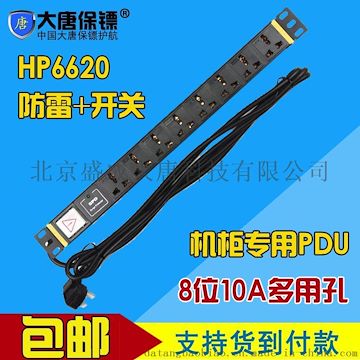 大唐保镖HP6620 防雷 pdu机柜插座8位 10a 专用电源 工业插座